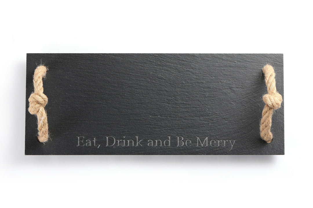 Rectangular Slate Stone Serving Tray with Jute Rope Handles